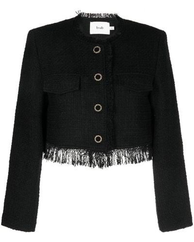 B+ AB Cropped Frayed Tweed Jacket - Black