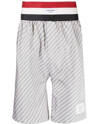 Thom Browne Rwb-stripe Cotton Shorts - Gray