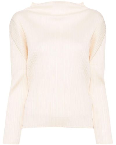 Pleats Please Issey Miyake Mock-neck Pleated Blouse - Natural