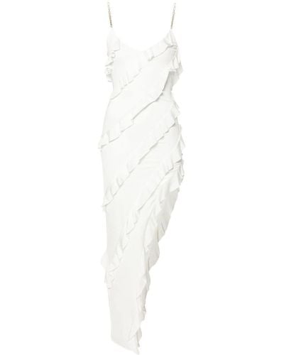Nissa Asymmetric-design Ruffled Dress - White