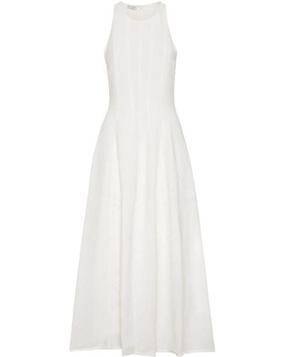 Brunello Cucinelli Vestido de mezcla de lino y viscosa en marfil para mujer - Blanco