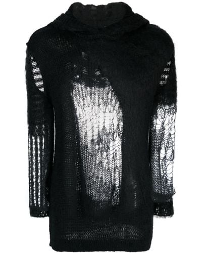 Rick Owens Spider Cut-out Sleeve Knitted Hoodie - Black