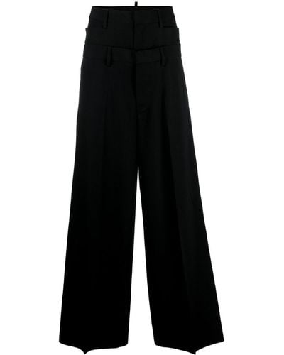 DSquared² Pantalon ample en laine mélangé à design superposé - Noir