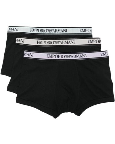 Emporio Armani Logo-waistband Cotton Briefs (pack Of Three) - Black
