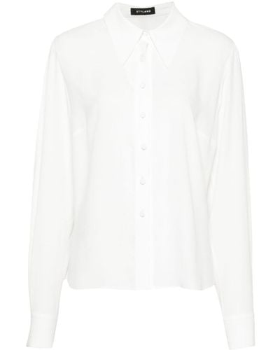 Styland Oversized-collar Crepe Shirt - White