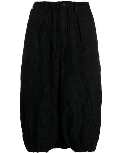 Yohji Yamamoto Crinkled Flannel Drop-crotch Shorts - Black