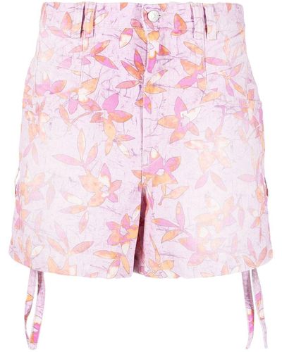 Isabel Marant Naesqui Floral Print Denim Shorts - Pink
