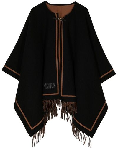 Ferragamo Gestreiftes Cape mit Fransen - Schwarz