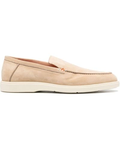 Santoni Almond-toe Suede Loafers - Natural