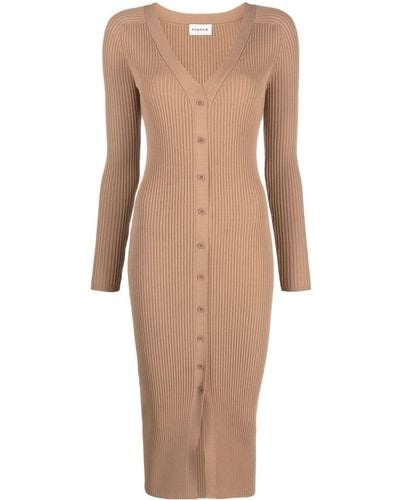 P.A.R.O.S.H. Ribbed-knit Button-up Midi Dress - Natural