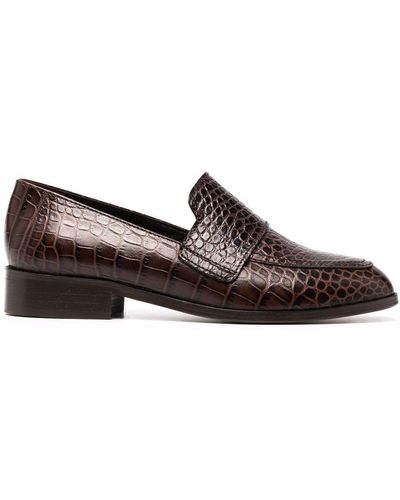Tila March Hickory Crocodile-effect Loafers - Brown