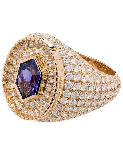 O Thongthai 14kt Yellow Gold Fancy Cut Tanzanite/diamond Ring - Multicolour