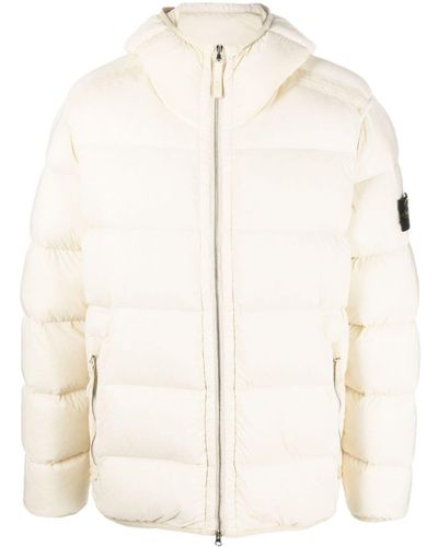 Stone Island Feather Down Hooded Coat - Natural