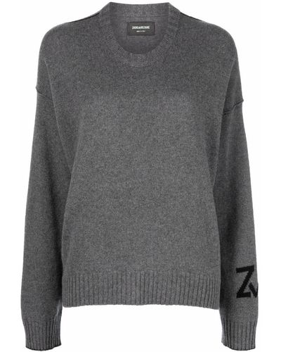 Zadig & Voltaire Logo-intarsia Cashmere Sweater - Gray