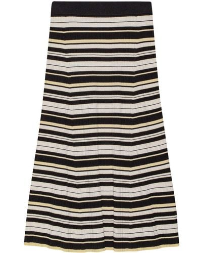 Ganni Striped Ribbed-knit Midi Skirt - Black