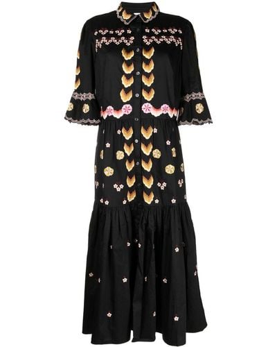 Temperley London Valerie Embroidered Midi Shirtdress - Black