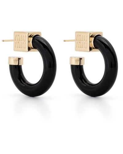 Miu Miu Logo-charm Half-hoop Earrings - Black