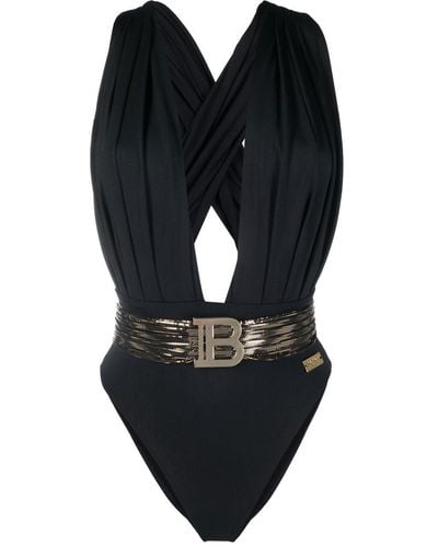 Balmain Detachable-belt Draped Swimsuit - Black