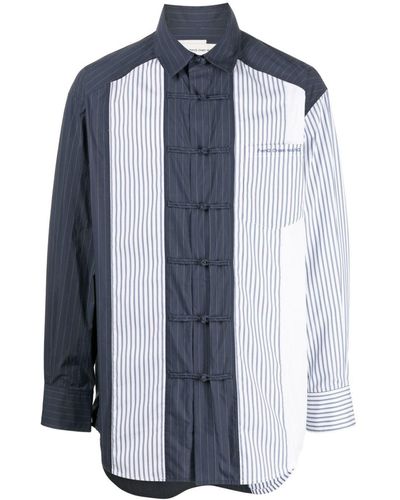 Feng Chen Wang Logo-embroidered Striped Panelled Shirt - Blue