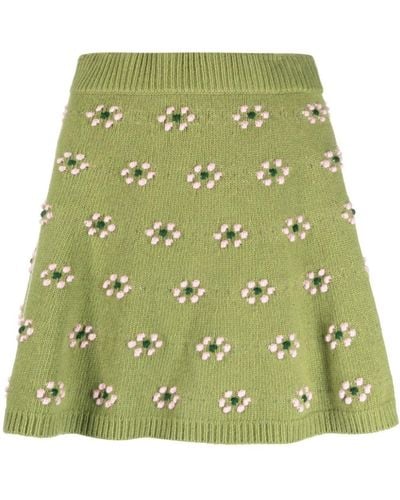 KENZO Floral-motif Wool Skirt - Green