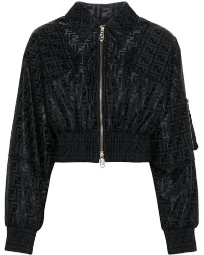 Fendi FF-jacquard padded cropped jacket - Negro