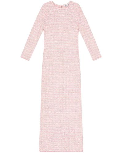 Balenciaga Robe en tweed à boutonnière au dos - Rose