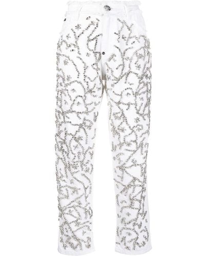 Philipp Plein Crystal-embellished Mom-cut Leg Jeans - White