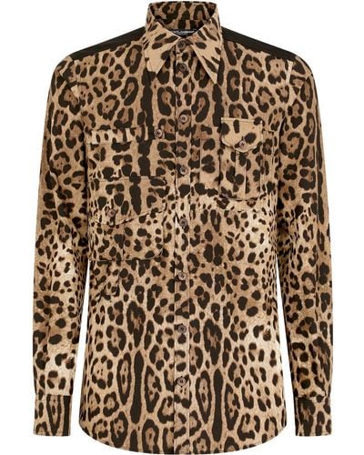 Dolce & Gabbana Leopard-print Cotton Shirt - Brown