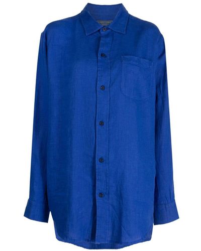 Desmond & Dempsey Oversize Long-sleeved Cotton Shirt - Blue