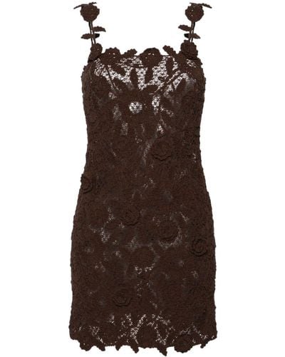 Blumarine Mini-jurk Met Gehaakte Bloemen Van Katoenblend - Bruin