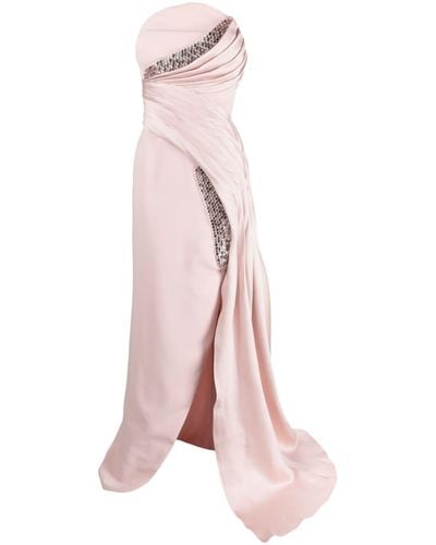Gaby Charbachy Vestido de fiesta estilo bandeau con cristales - Rosa