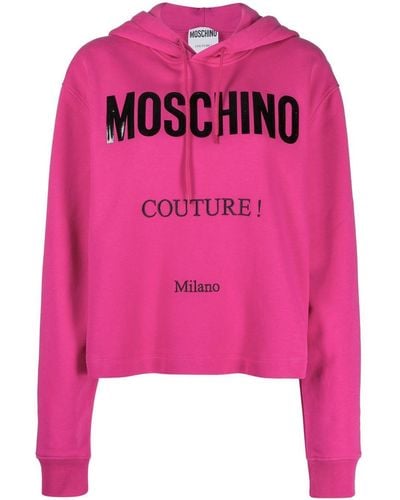Moschino Logo-print Cropped Hoodie - Pink