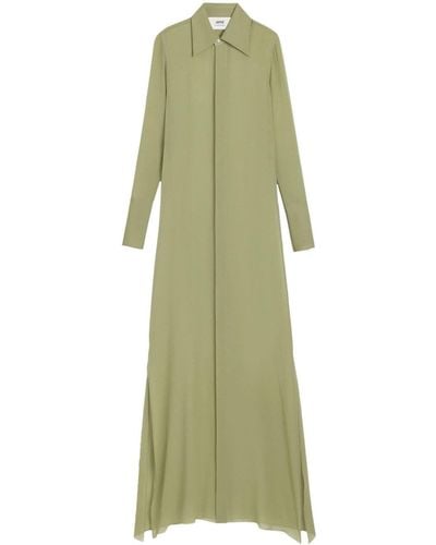 Ami Paris Floor-length Silk Shirt Dress - Green