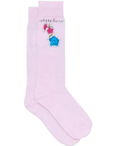 Marni Logo-embroidered Floral Appliqué Socks - Pink