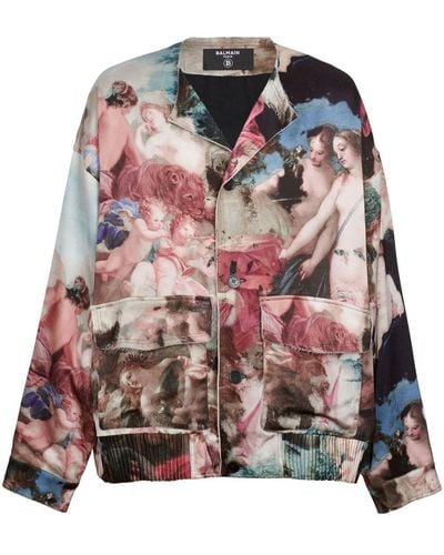 Balmain Jacke aus Satin mit Malerei-Print - Mehrfarbig