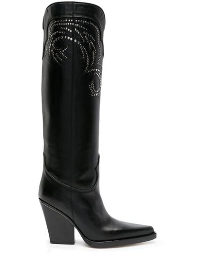 Paris Texas Stud-embellished 100mm Leather Knee Boots - Black