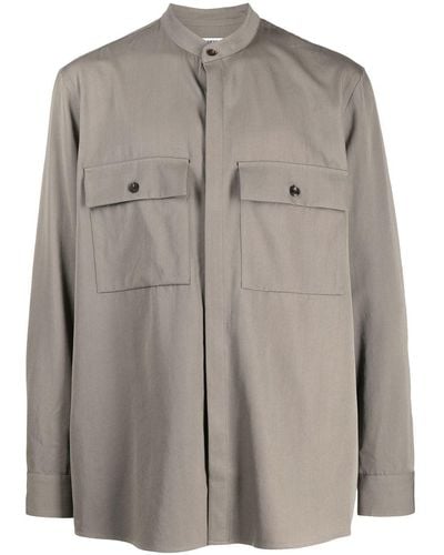 Attachment Collarless Woolen Shirt - Gray