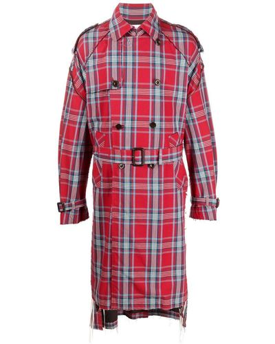 Facetasm Check-pattern Belted Coat - Red