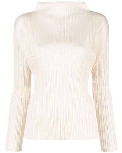 Pleats Please Issey Miyake Mock-neck Pleated T-shirt - Natural