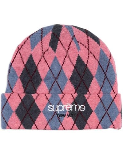 Supreme "dusty Magenta" Argyle-check Cashmere Beanie - Red