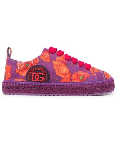 Dolce & Gabbana Poppy-print Lace-up Espadrilles - Red