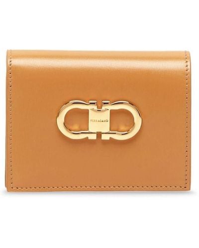 Ferragamo Brown Gancini Leather Wallet - Women's - Calfskin/fabric - Natural