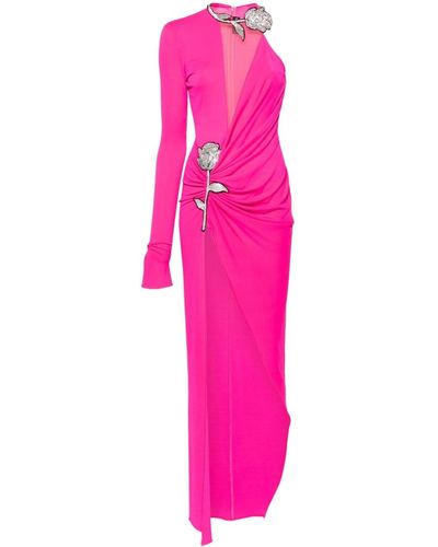 David Koma Gerafftes Abendkleid mit Blumenapplikation - Pink