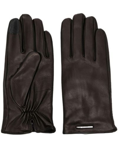 Calvin Klein Logo-plaque Leather Gloves - Black