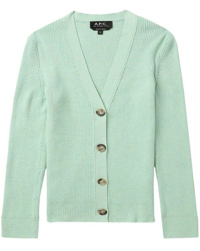 A.P.C. Ribbed-knit Cardigan - Green
