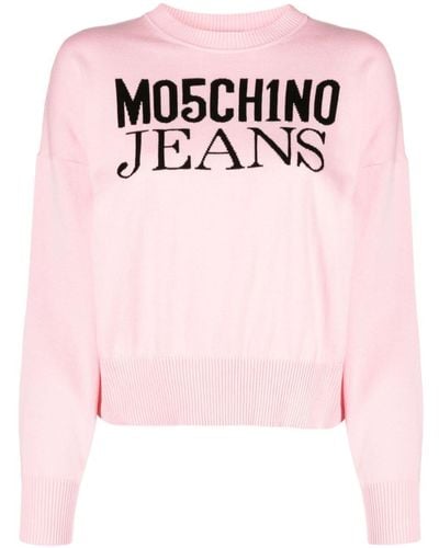 Moschino Logo-embroidered Cotton Jumper - Pink