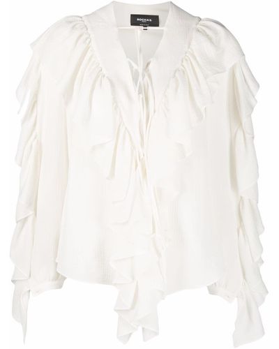 Rochas Bluse mit Rüschenborten - Weiß