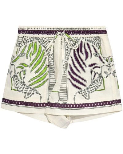 Tory Burch Zebra-print Linen Shorts - Metallic