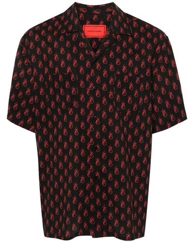 Vision Of Super Camisa estilo bowling con estampado de llamas - Negro