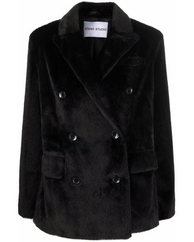 Stand Studio Faux-fur Double-breasted Coat - Black